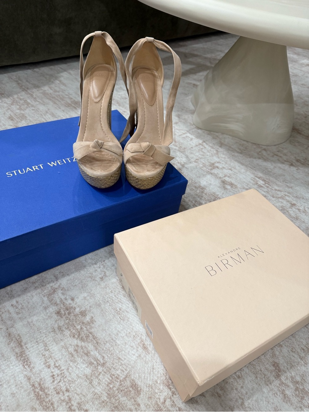 Alexandre Birman Beige Suede Platform Wedge Sandals